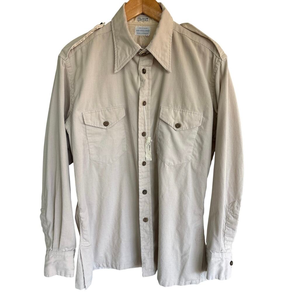 Vintage Saks Fifth Avenue Ireland Corduroy Safari Shirt Jacket Women's Beige